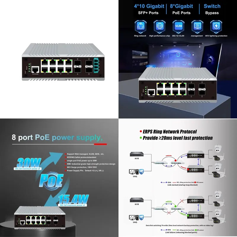 Sfp+ 10G Managed Switch 8 Port - 8 portlu PoE endüstriyel yönetim anahtarı,