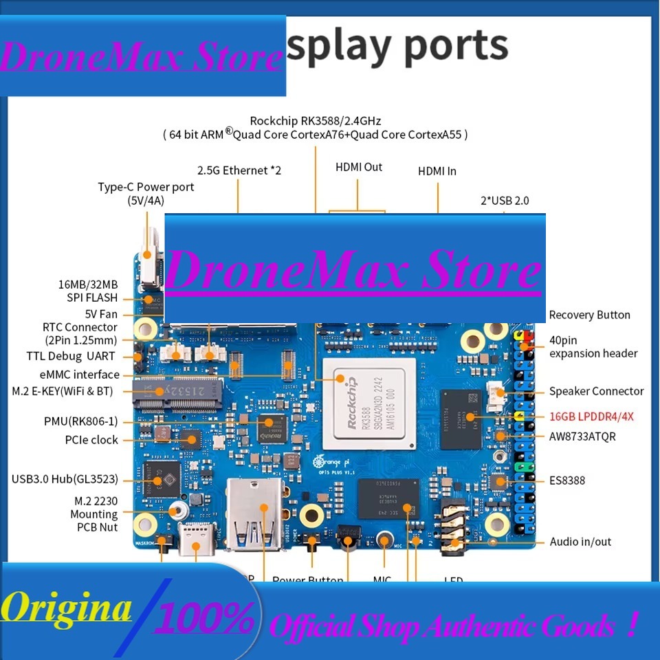 Orange Pi 5 Plus 32Gb - DroMaRockchip Tek Kartlı RK3588 Orange Pi